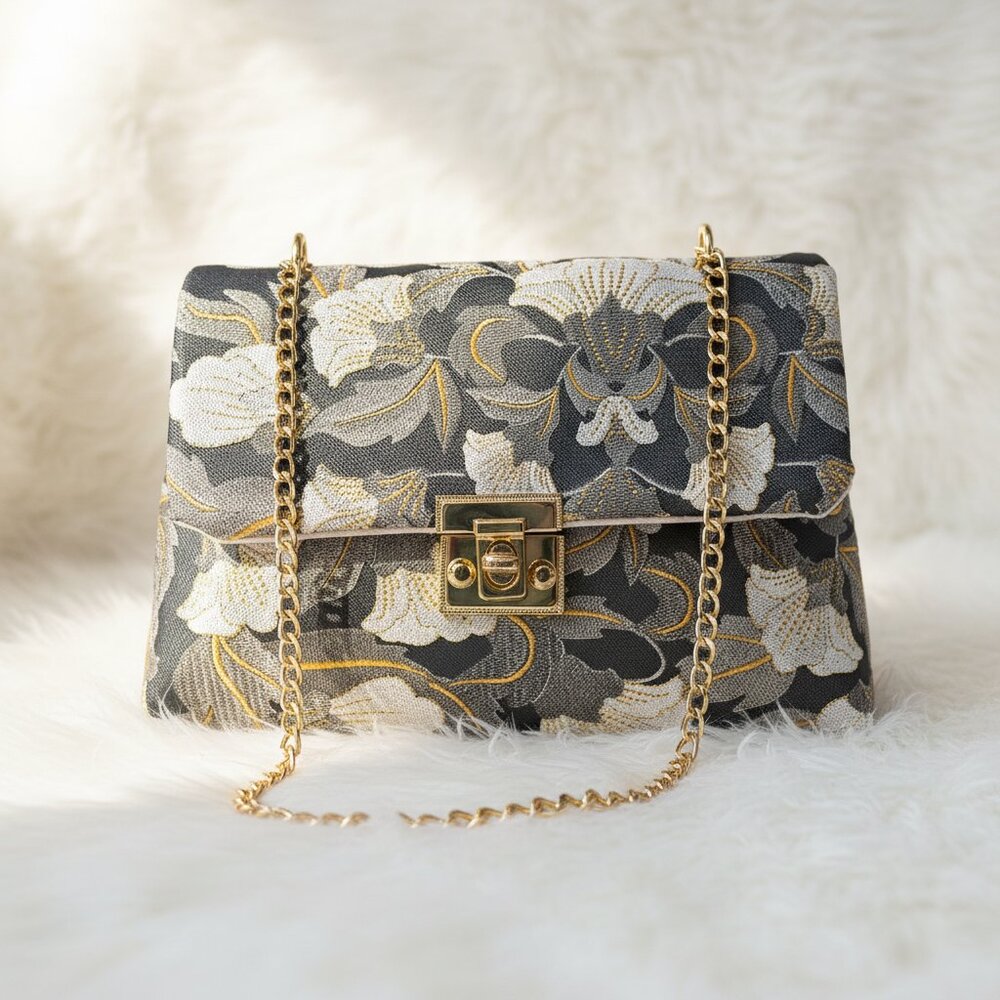 Floral Brocade Chain Clutch Crossbody